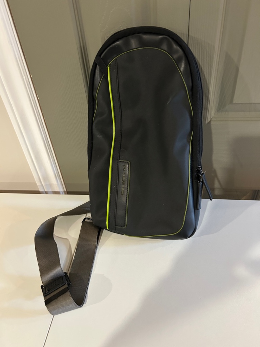 FX Creations Black Sling Crossbody Bag with Lime Trim